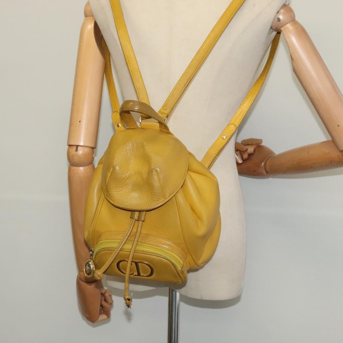 Christian Dior Vintage Flap Leather Yellow Leather Backpack Bag (Pre-Owned)