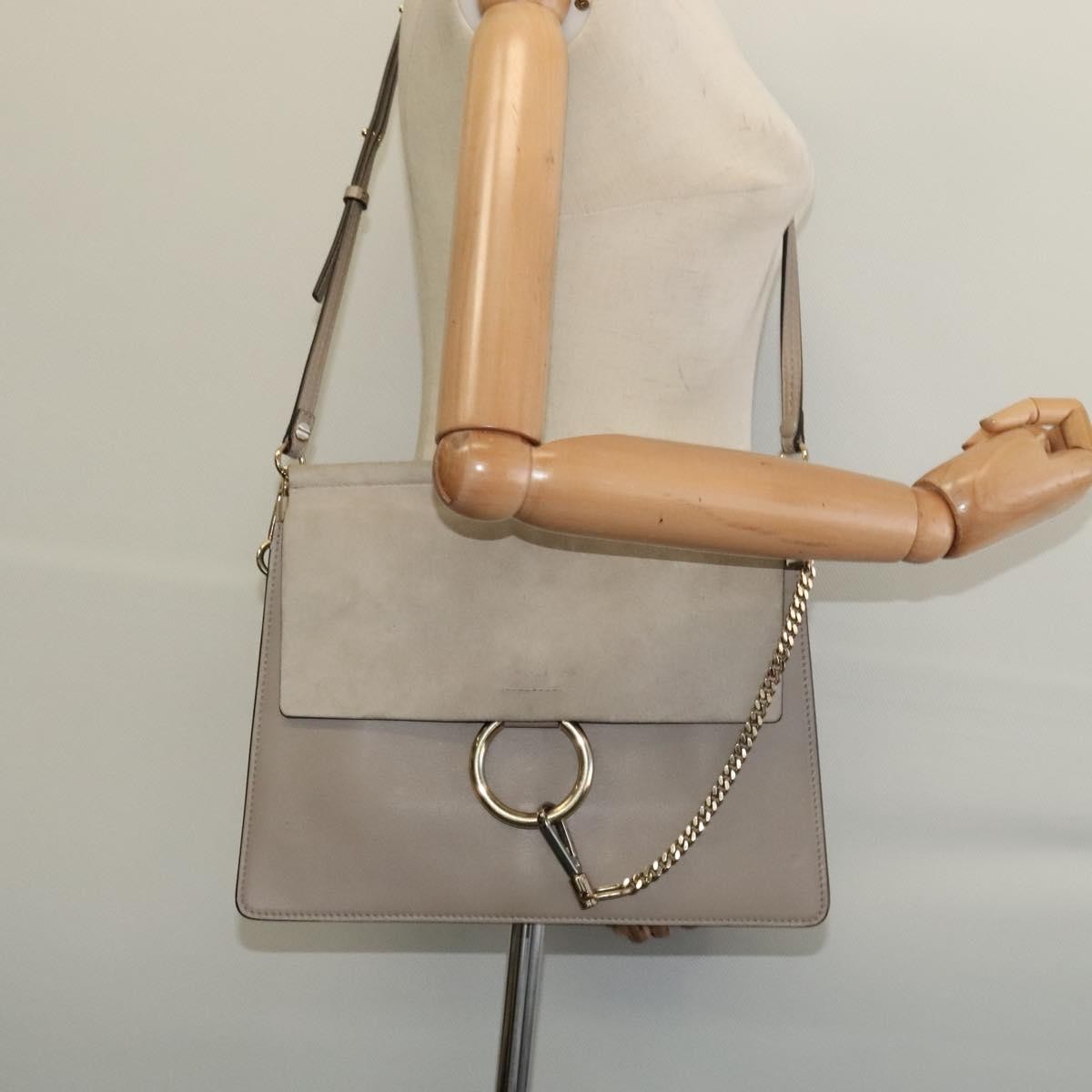 Chloe Faye Leather And Suede Gray Suede Shoulder Bag Bag (Pre-Owned)