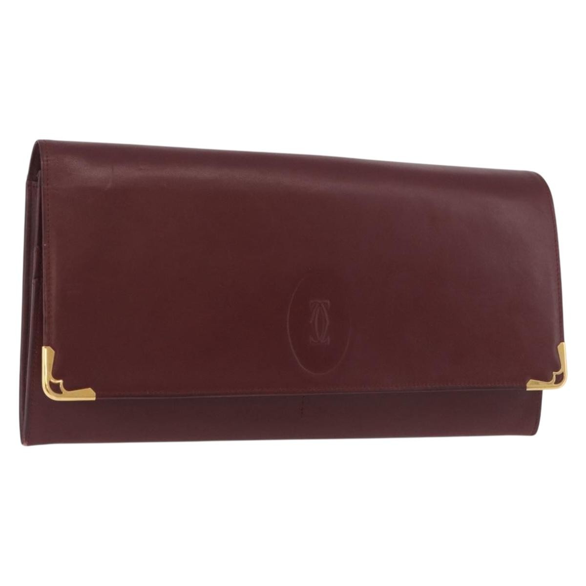 Cartier Must De Cartier Leather Burgundy Leather Clutche & Pouche Bag (Pre-Owned)