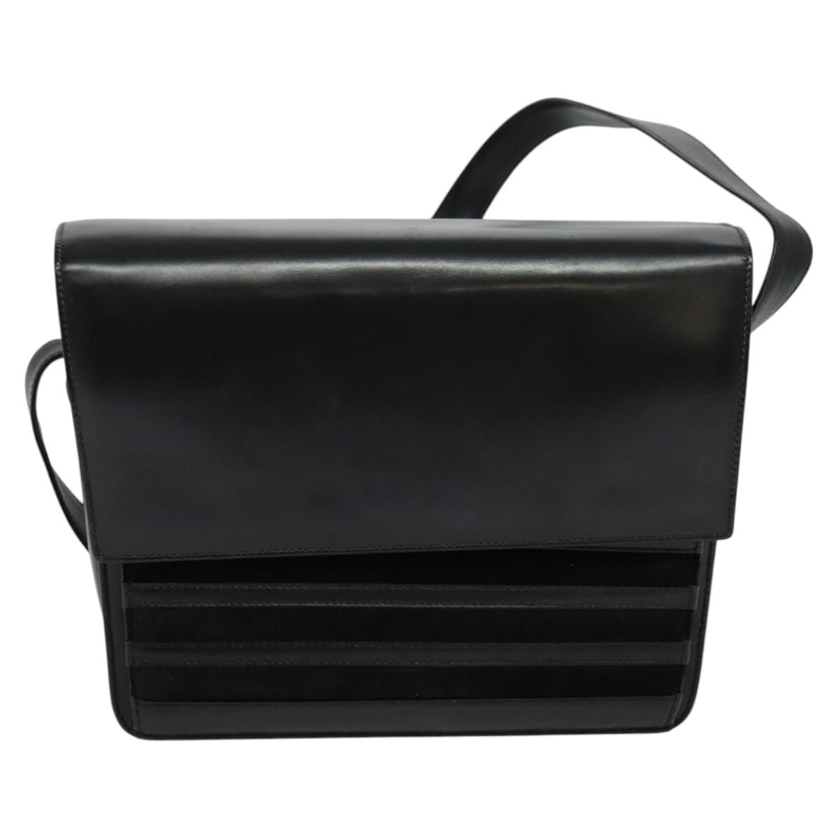 Gucci Vintage Flat Messenger Nylon And Leather Black Leather Shoulder Bag Bag (Pre-Owned)