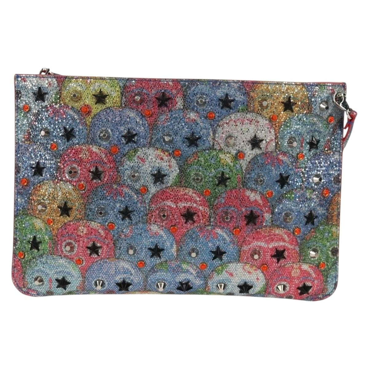 Christian Louboutin Loubiclutch Spiked Printed Leather Red Canvas Shoulder Bag Bag (Pre-Owned)