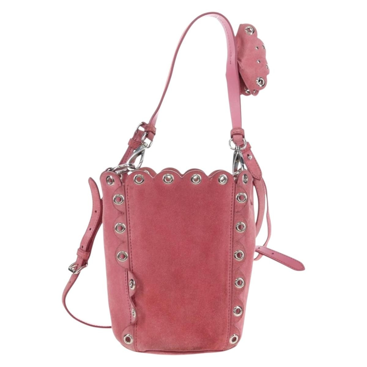 Miu Miu Convertible Bucket Leather With Applique Pink Suede Handbag (Pre-Owned)