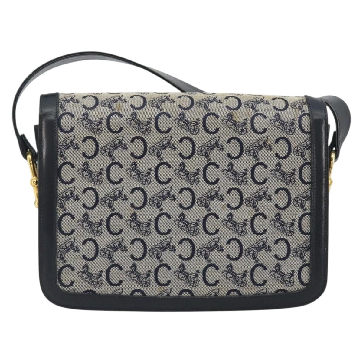 Celine Vintage Horse Carriage C Macadam Canvas And Leather Navy Canvas Shoulder Bag Bag (Pre-Owned)