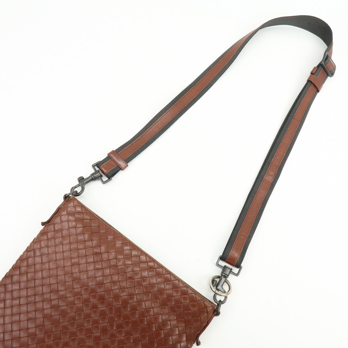 Bottega Veneta Flat Messenger Intrecciato Nappa Brown Leather Handbag (Pre-Owned)