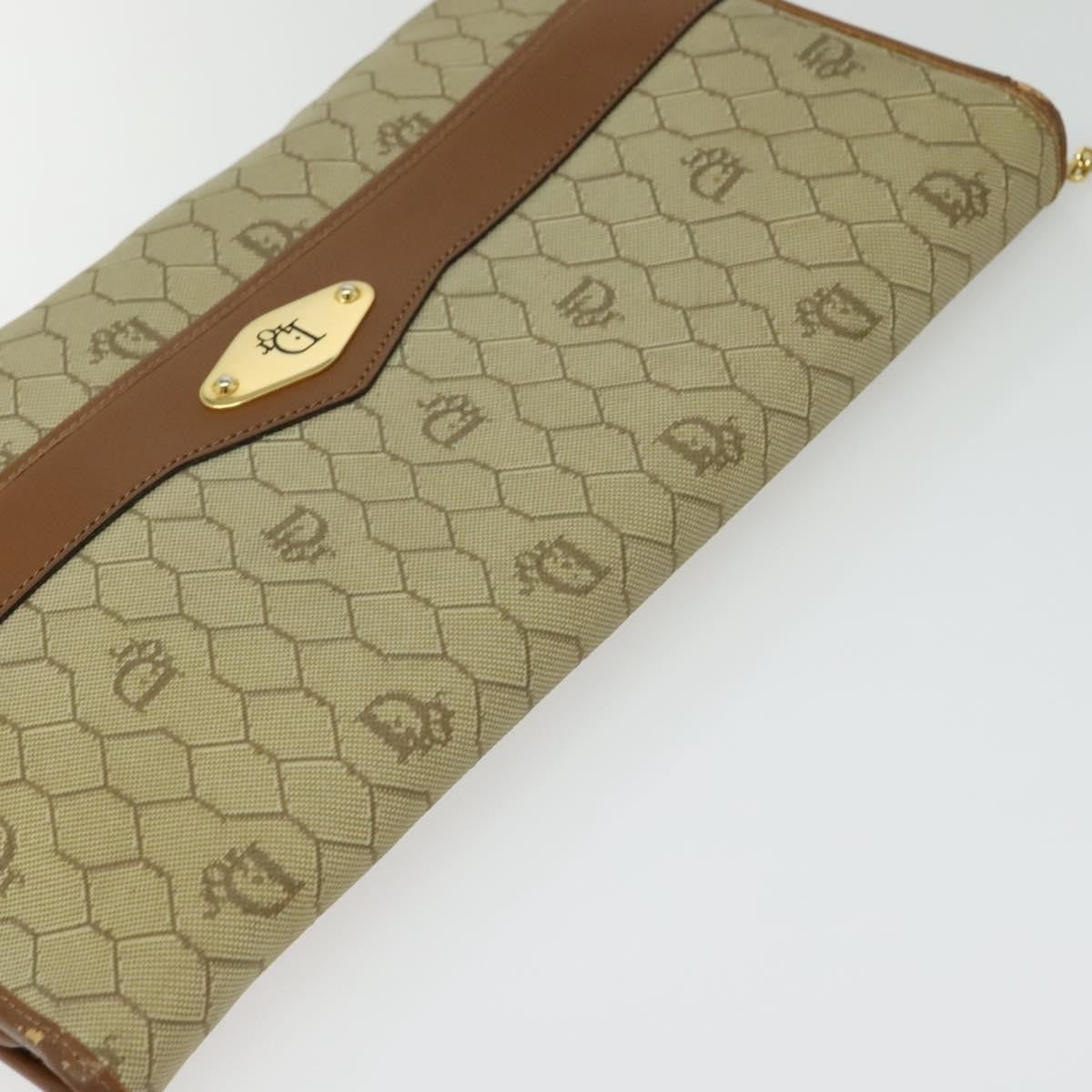 Christian Dior Vintage Honeycomb Chain Canvas Beige Canvas Bag (Pre-Owned)