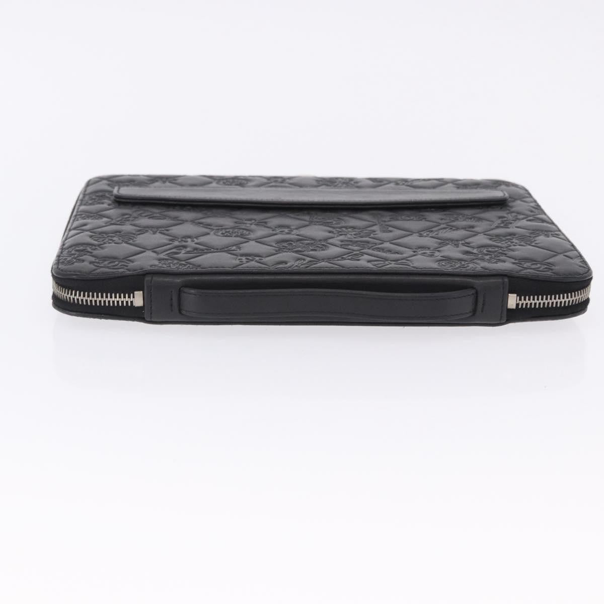 Chanel Zip Around Ipad Case Quilted Lambskin Black Leather Tech Accessory Accessory (Pre-Owned)