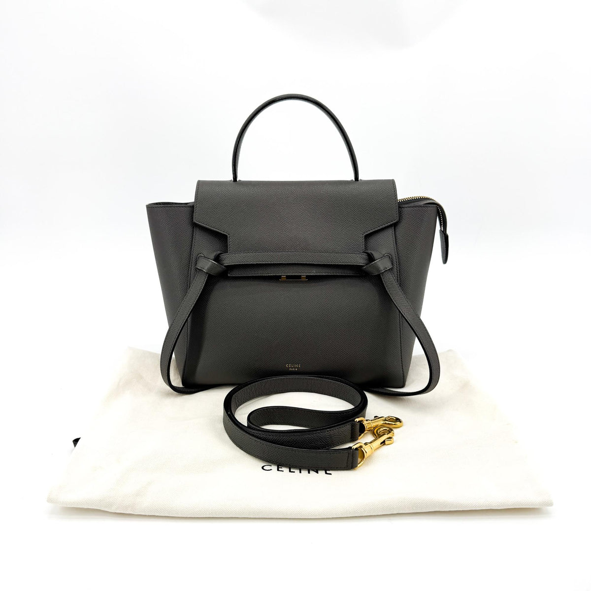 Celine Belt Calfskin Gray Leather Handbag (Pre-Owned)