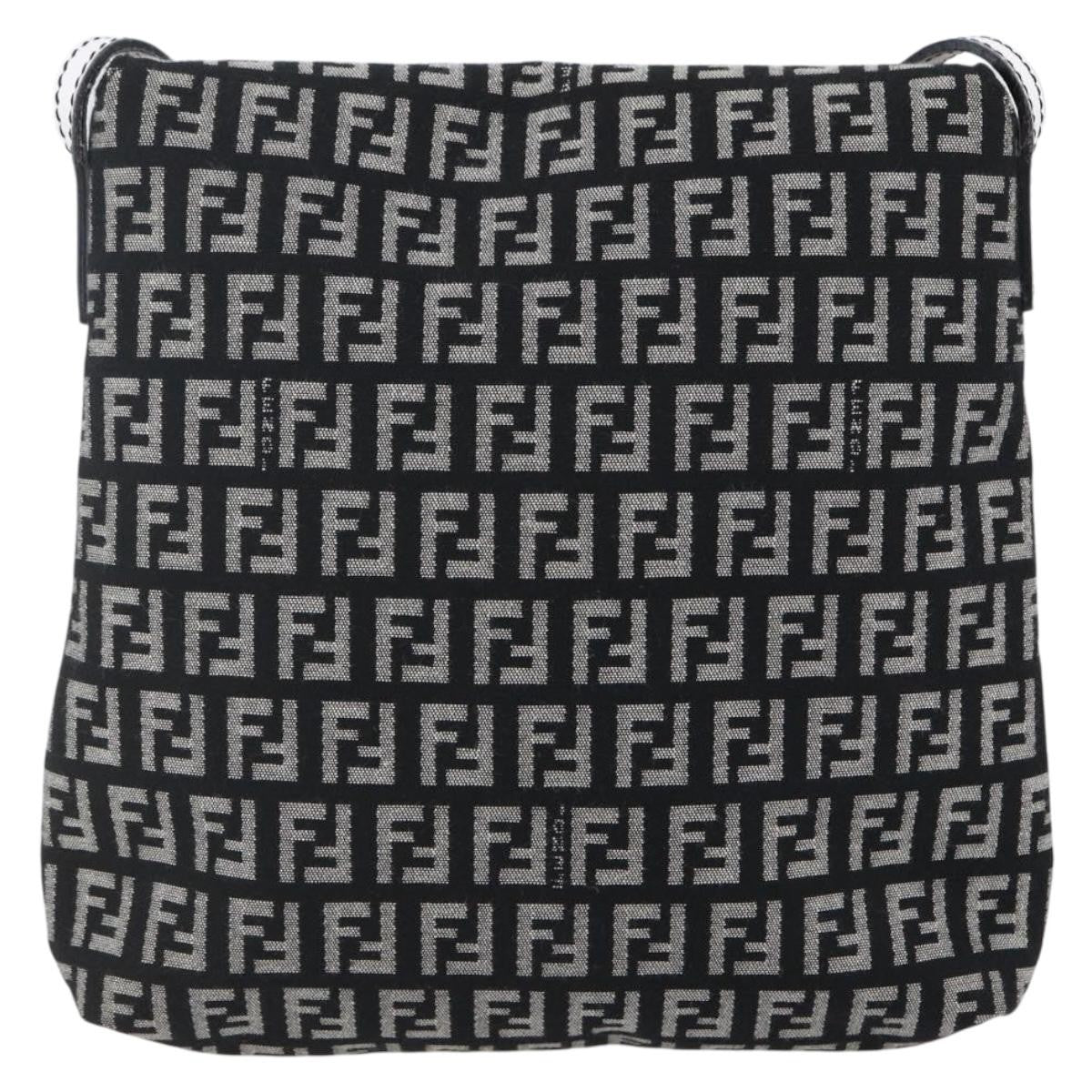 Fendi Vintage Flap Zucchino Canvas Black Canvas Shoulder Bag Bag (Pre-Owned)