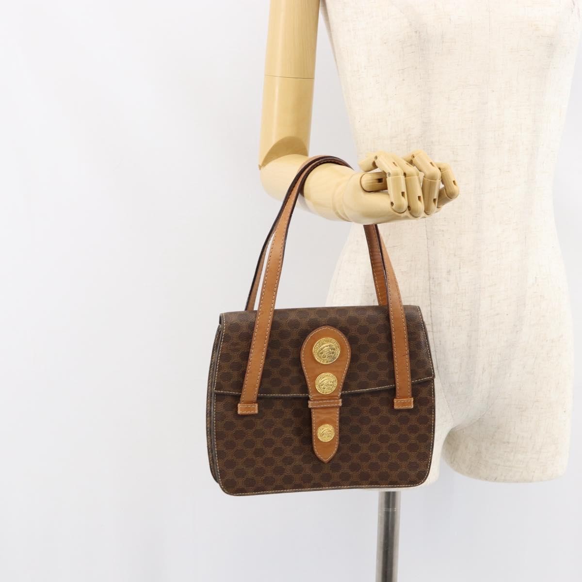Celine Vintage Macadam Canvas And Leather Brown Canvas Handbag (Pre-Owned)
