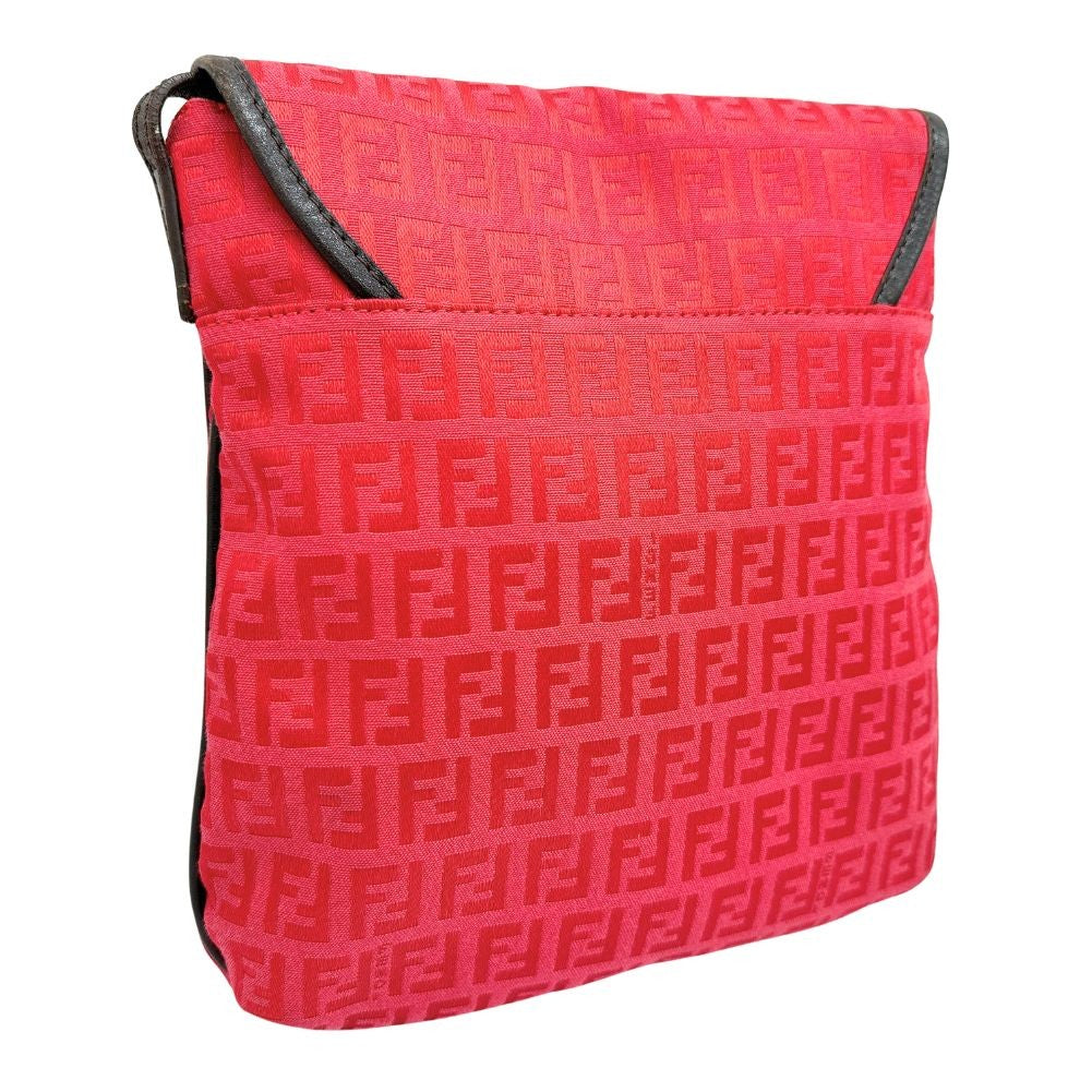 Fendi Flap Zucca Canvas Red Canvas Shoulder Bag Bag (Pre-Owned)