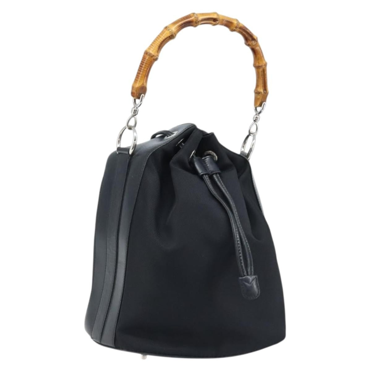 Gucci Vintage Bamboo Bucket Nylon And Leather Black Nylon Handbag (Pre-Owned)