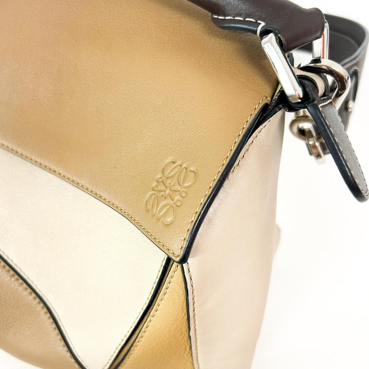 Loewe Puzzle Patchwork Leather Brown Calfskin Handbag (Pre-Owned)