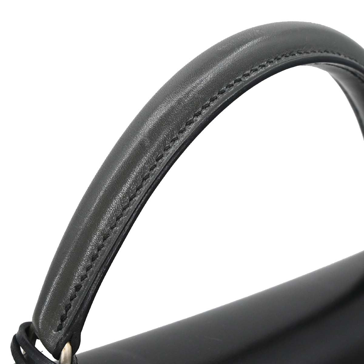 Hermes Kelly Black Box Calf With Palladium Hardware Black Leather Handbag (Pre-Owned)