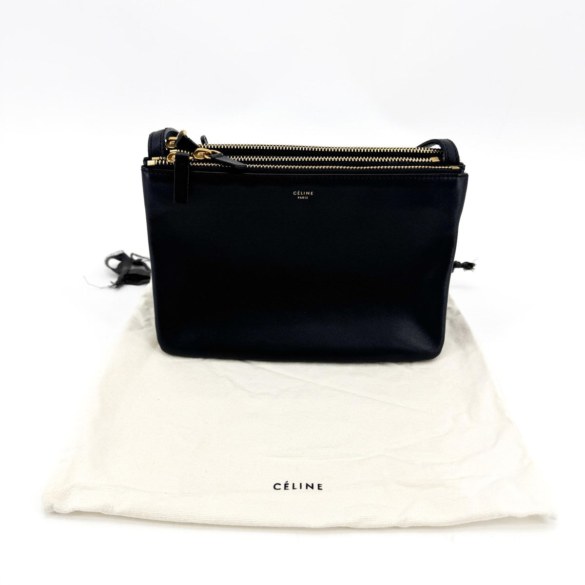 Celine Trio Zip Clutch Leather Black Leather Clutche & Pouche Bag (Pre-Owned)