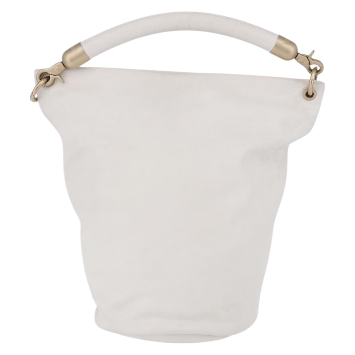 Chanel Vintage Cc Handle Bucket Leather White Leather Handbag (Pre-Owned)
