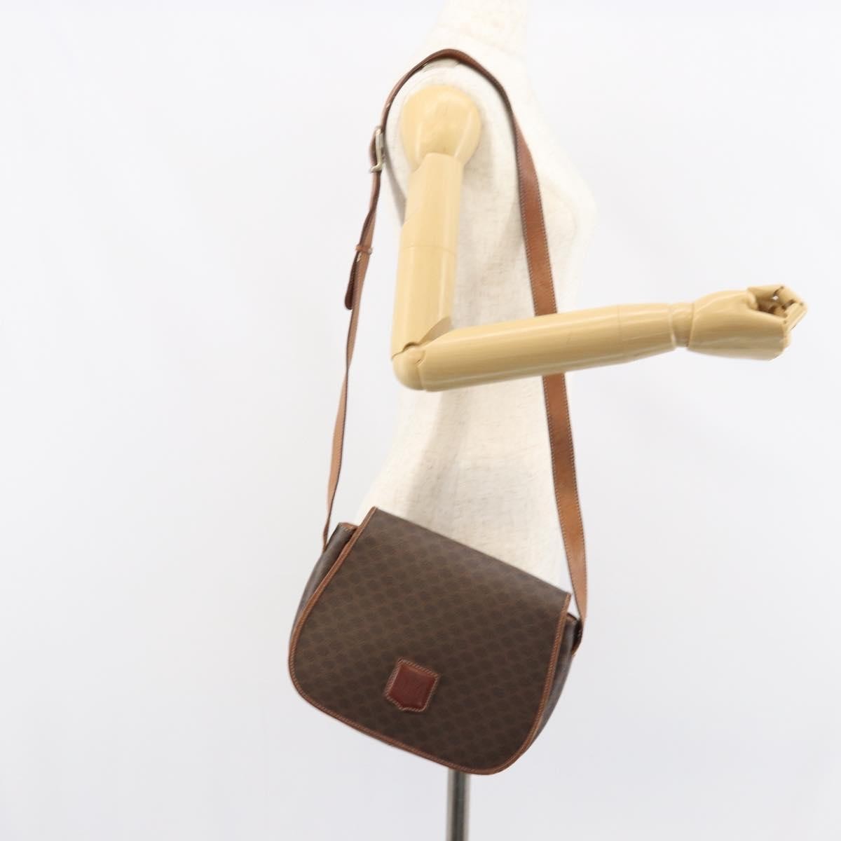 Celine Vintage Macadam Canvas And Leather Brown Canvas Shoulder Bag Bag (Pre-Owned)