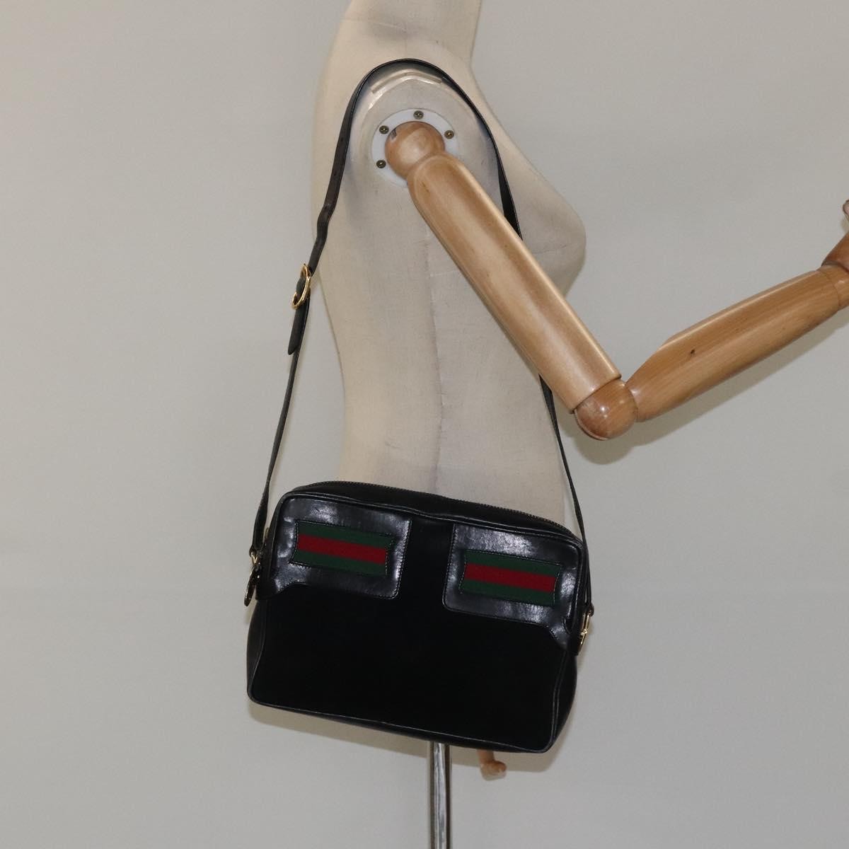 Gucci Sherry Line Shoulder Suede Black Suede Handbag (Pre-Owned)