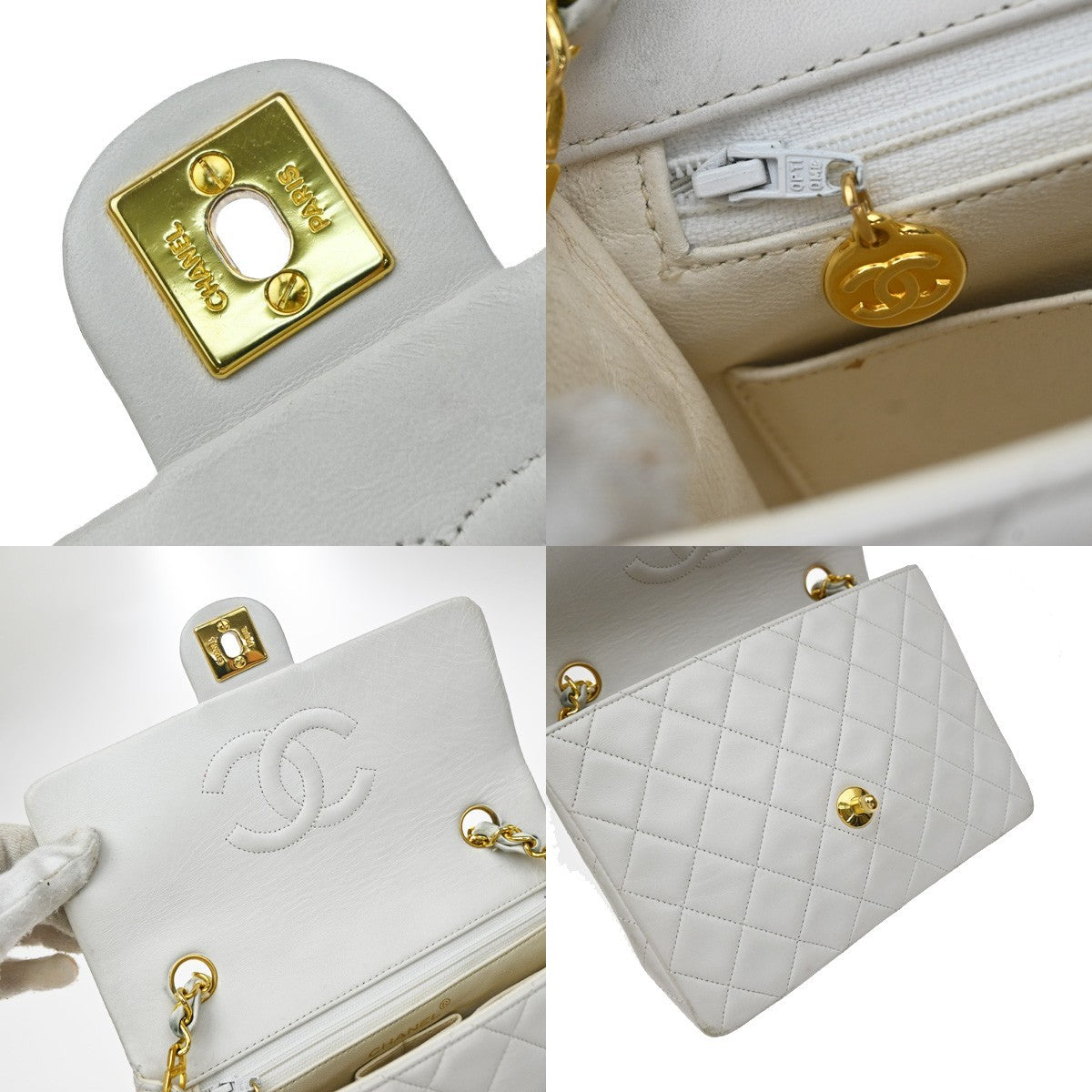 Chanel Vintage Square Classic Flap Quilted Lambskin White Leather Shoulder Bag Bag (Pre-Owned)