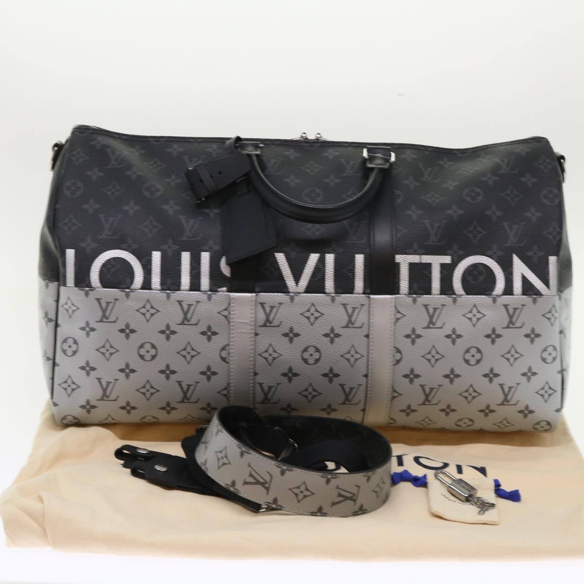 Louis Vuitton Keepall Bandouliere Monogram Eclipse Split Canvas Black Canvas Bag (Pre-Owned)