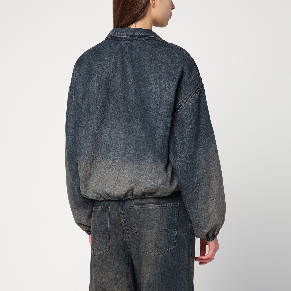 Diesel Women's De-Flower Jacket In Medium Blue With Faded Effect