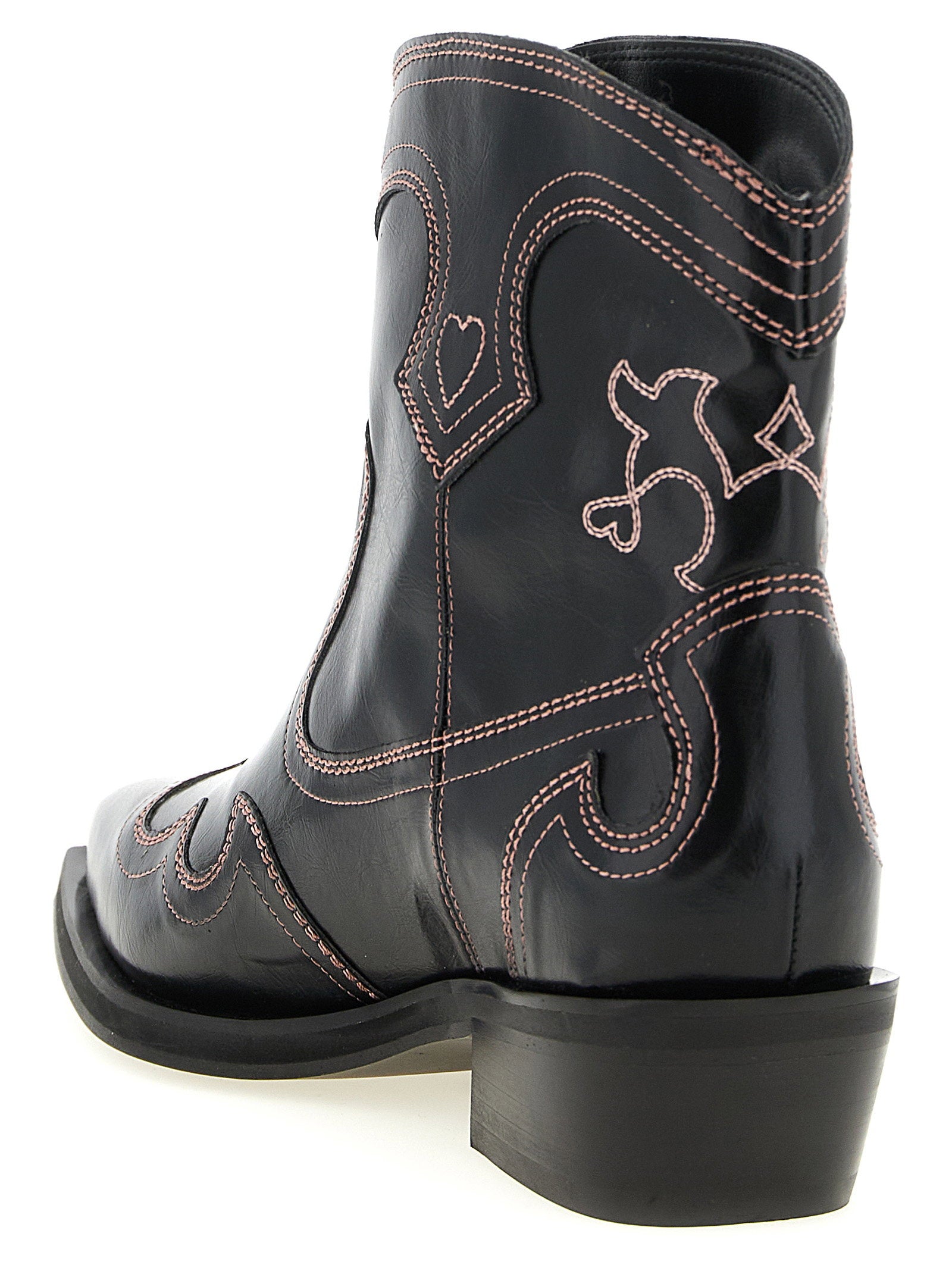 Ganni Women's Low Shaft Embroidered Western Ankle Boots