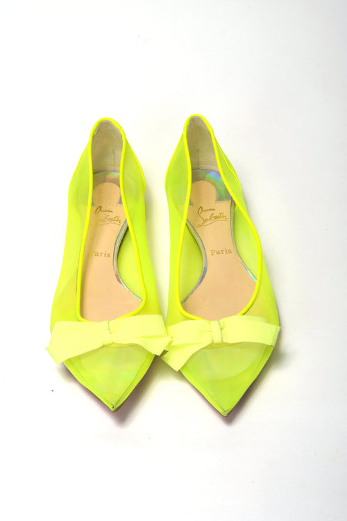 Christian Louboutin Fluro Yellow Flat Point Toe Women's Shoe