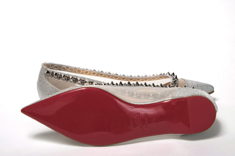 Christian Louboutin Silver Flat Point Toe Women's Shoe