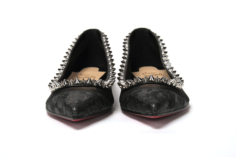 Christian Louboutin Black Silver Flat Point Toe Women's Shoe
