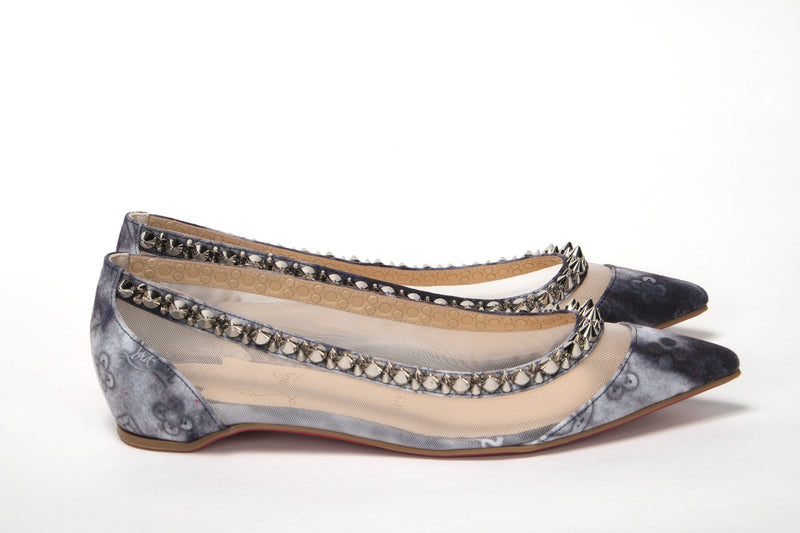 Christian Louboutin Multicolor Print Silver Flat Point Toe Women's Shoe