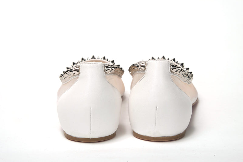 Christian Louboutin Bianco White silver Flat Point Toe Women's Shoe