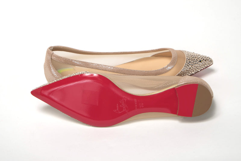 Christian Louboutin Silver Flat Point Toe Crystals Women's Shoe