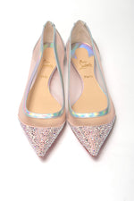 Christian Louboutin Silver Rose Flat Point Crystals Toe Women's Shoe