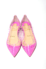 Christian Louboutin Hot Pink Suede Crystals Flat Point Toe Women's Shoe