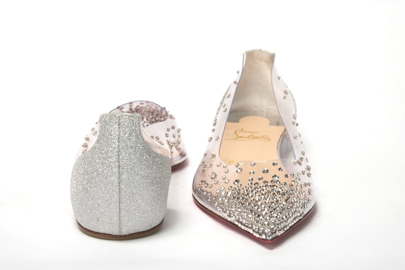 Christian Louboutin Silver Crystals Flat Point Toe Women's Shoe