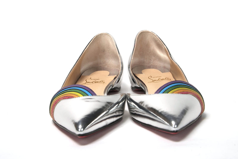 Christian Louboutin Silver Patentleather Flat Point Toe Women's Shoe