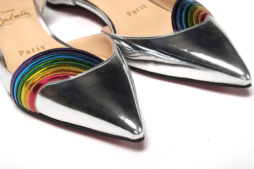 Christian Louboutin Silver Patentleather Flat Point Toe Women's Shoe