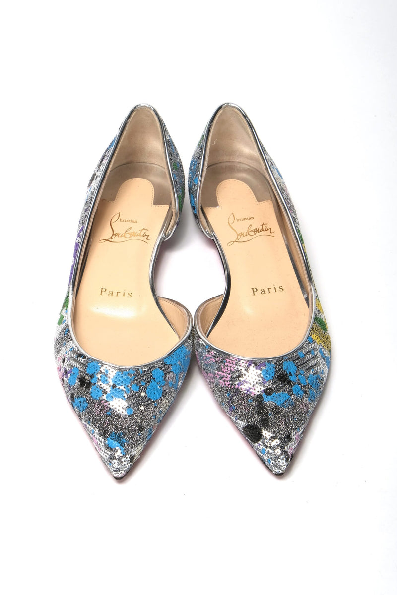 Christian Louboutin Multicolor Silver Flat Point Toe Women's Shoe