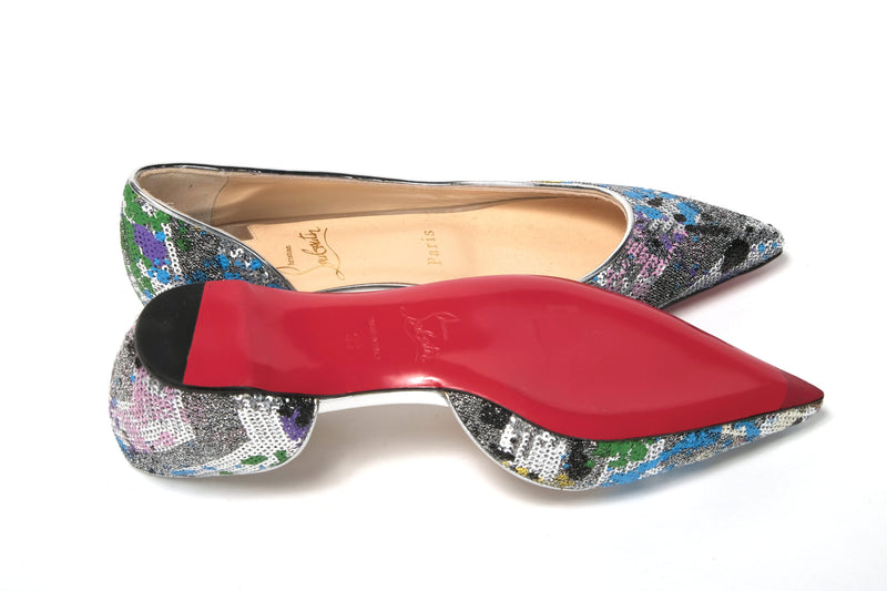 Christian Louboutin Multicolor Silver Flat Point Toe Women's Shoe