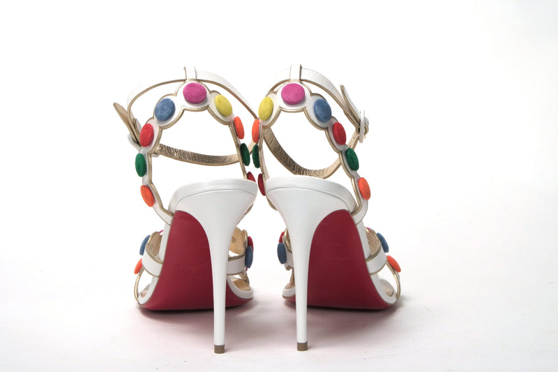 Christian Louboutin White Multicolor Spot Design High Heels Shoes Women's Sandal