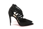 Christian Louboutin Black Velour Perforated Strappy High Heel Women's Sandal