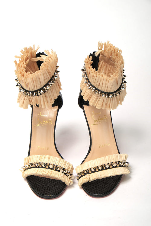 Christian Louboutin Black/Savane Black/Natural Poupedou 100 Calf Women's Heel