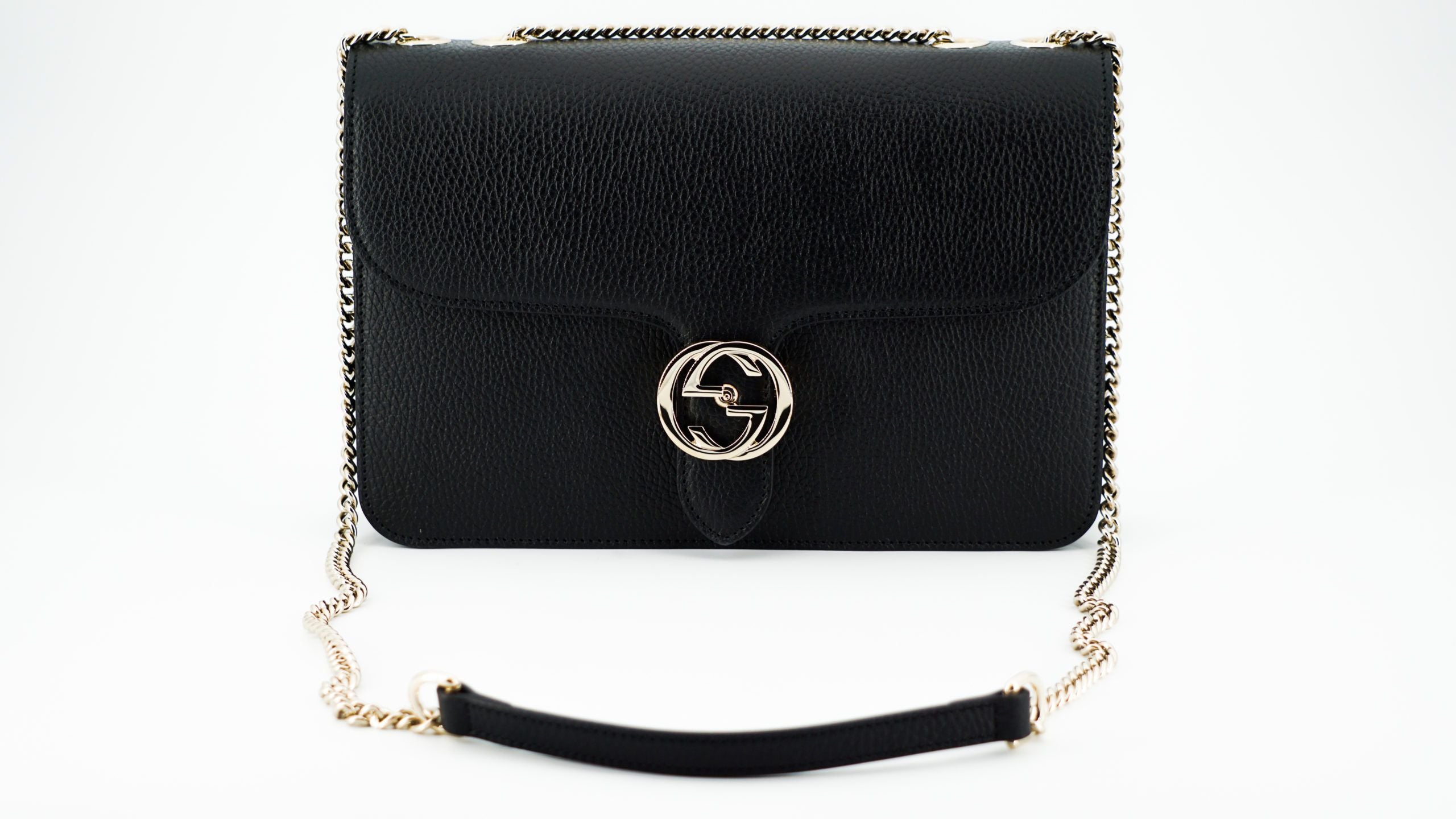 Gucci Black Calf Leather Dollar Shoulder Women's Bag