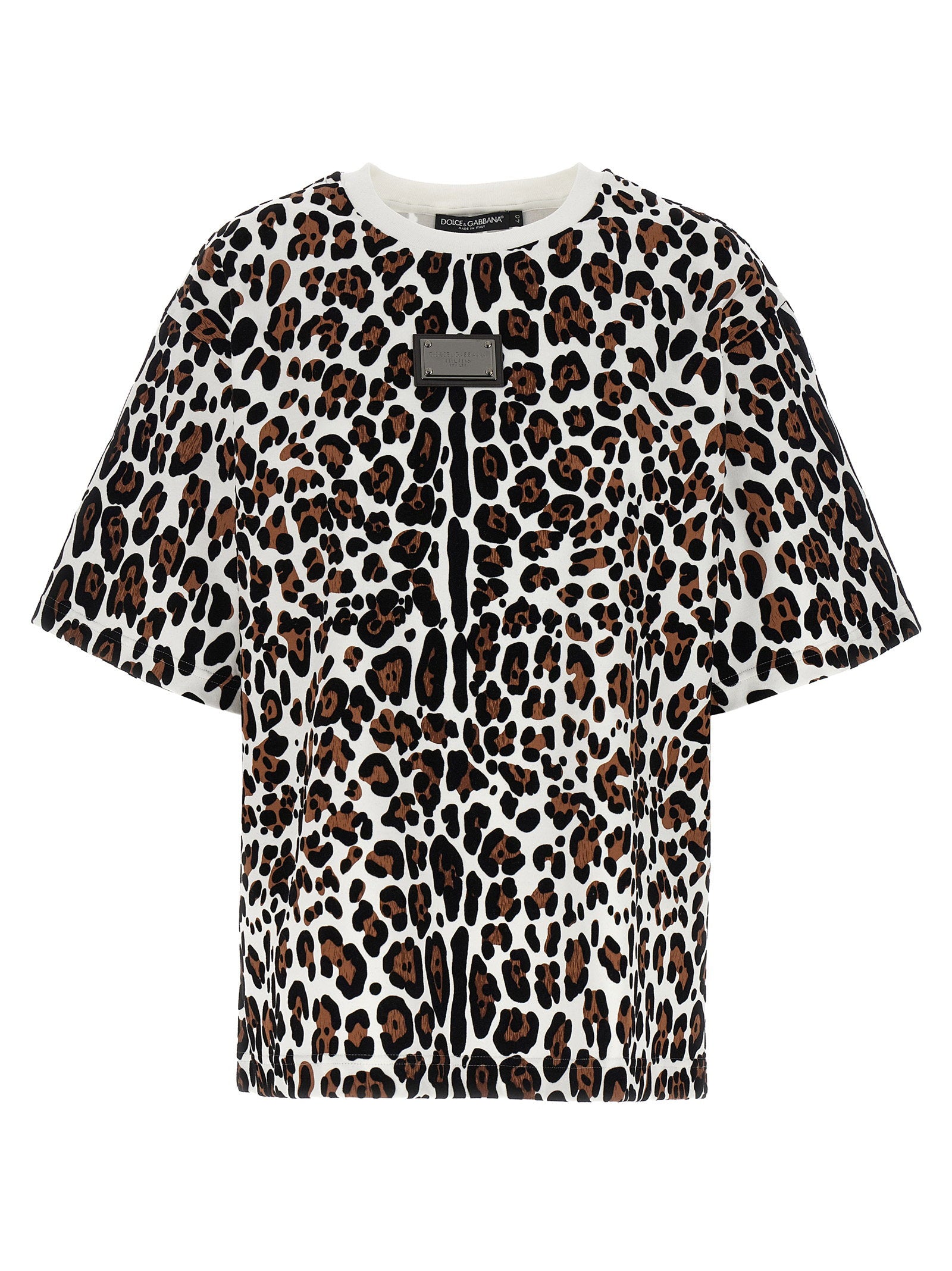 Dolce & Gabbana Women's Animal Print Logo Plaque T-Shirt