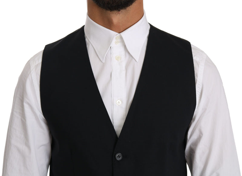 Dolce & Gabbana Blue Wool Waistcoat Formal Gilet Men's Vest