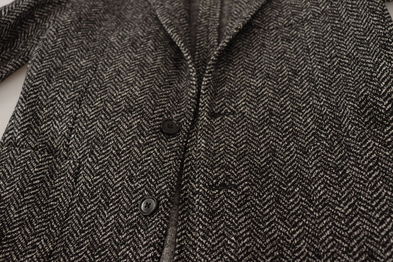 Dolce & Gabbana Exquisite Gray Herringbone Blazer Men's Jacket