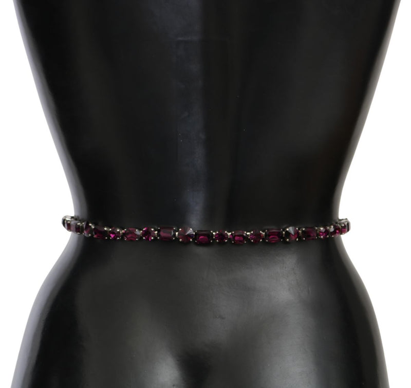 Dolce & Gabbana Crystal-Embellished Purple Leather Women's Belt