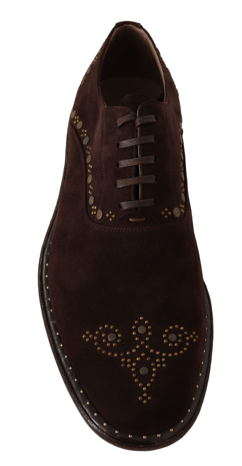 Dolce & Gabbana Elegant Brown Suede Studded Derby Men's Shoes