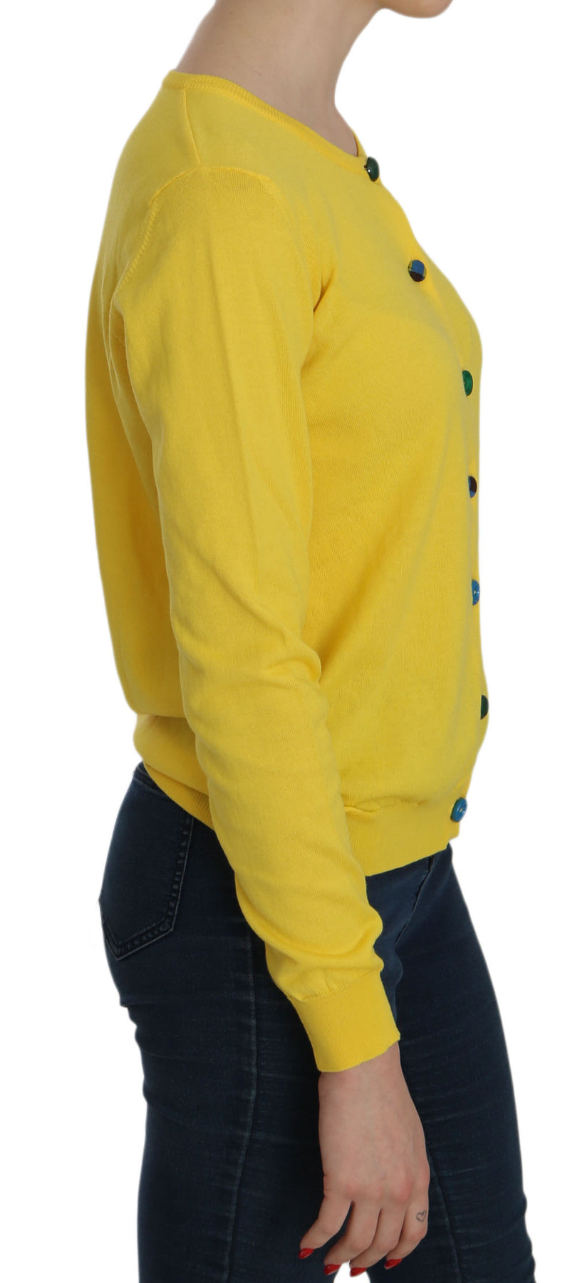 Jucca Yellow Cotton ButtonFront Long Sleeve Women's Sweater