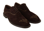 Dolce & Gabbana Elegant Brown Suede Studded Derby Men's Shoes