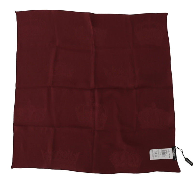 Dolce & Gabbana Maroon Silk Crown Square Wrap Handkerchief Men's Scarf